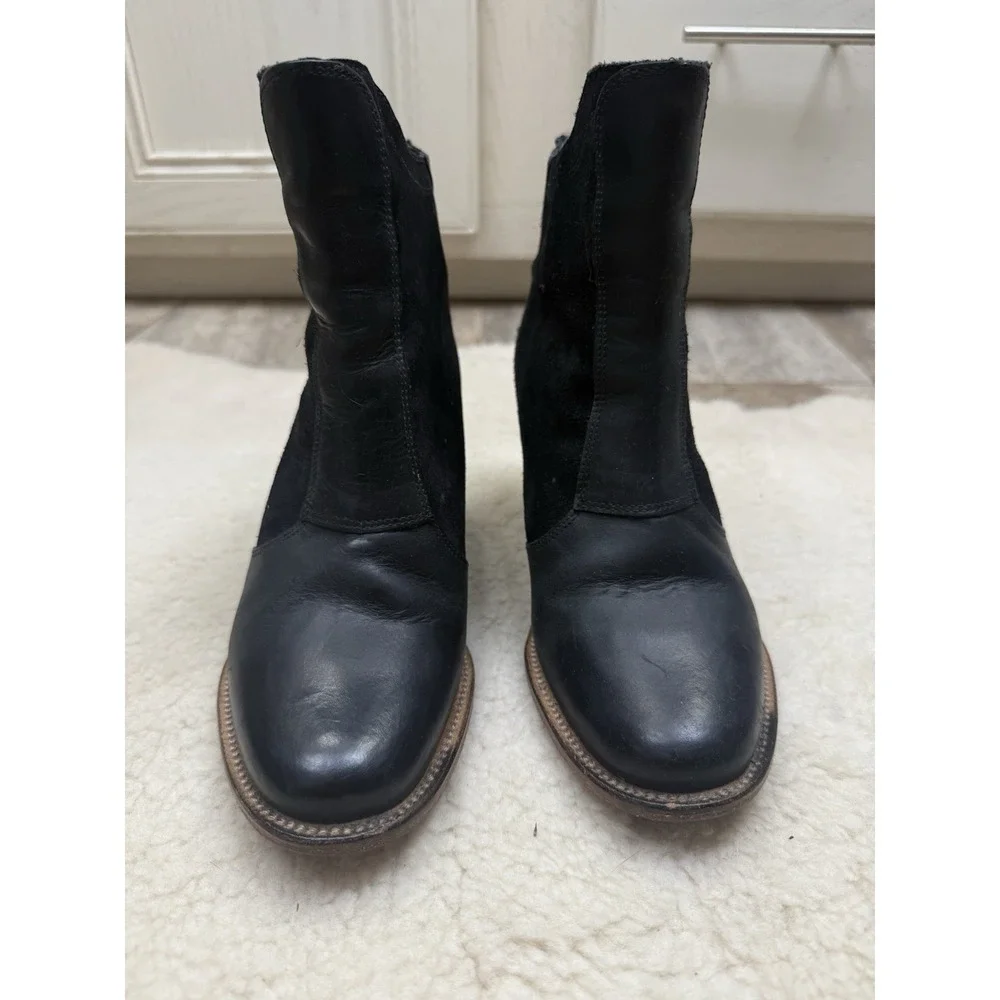 Anthropologie J Shoes Ranch 2 Calico Black Leather Ankle Boots Western Boho 8